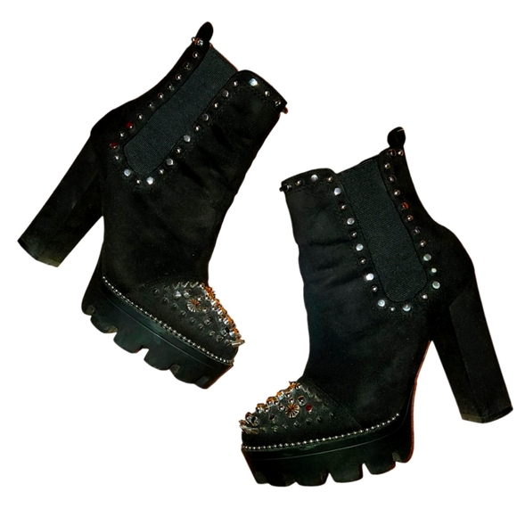 Metal Stud Combat Moto Booties - Picture 1 of 5